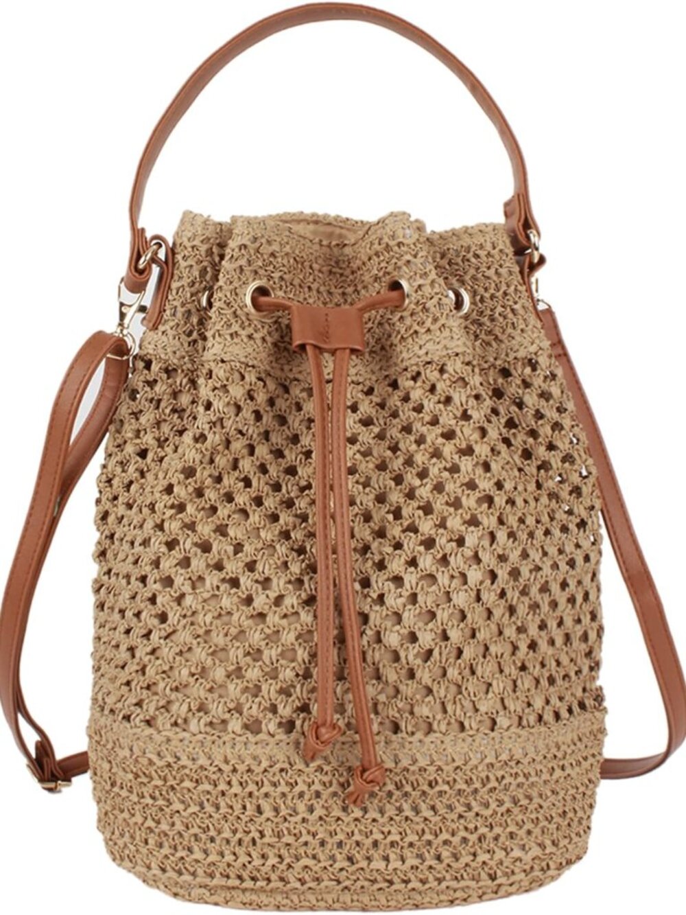 Small Drawstring Shoulder Bag Straw Weave Handbag Summer Beach Purse